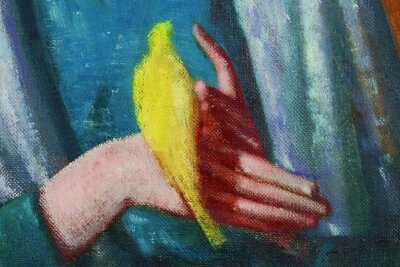 Wilhelm Lachnit, Knabe mit Kanarienvogel (Detail), 1946/1947, Lindenau-Museum Altenburg
