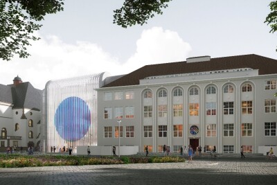 Fassade des Neubaus des Deutschen Optischen Museums in Jena